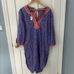 Talbots 100% Cotton Beach Cover Up Blue and Pink, New with Tags$95